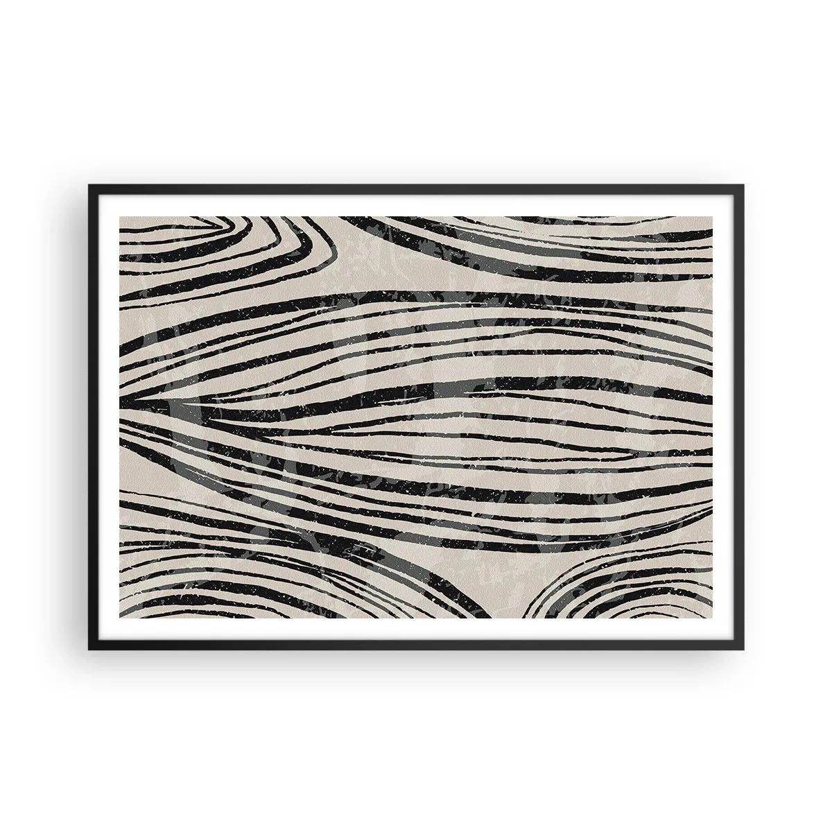 Poster in einem schwarzem Rahmen - Abstrakte Wellen in Schwarz-Weiß-Tönen - 100x70cm - Linienpool - Moderne Wanddekoration für Wohnzimmer und Schlafzimmer ARTTOR