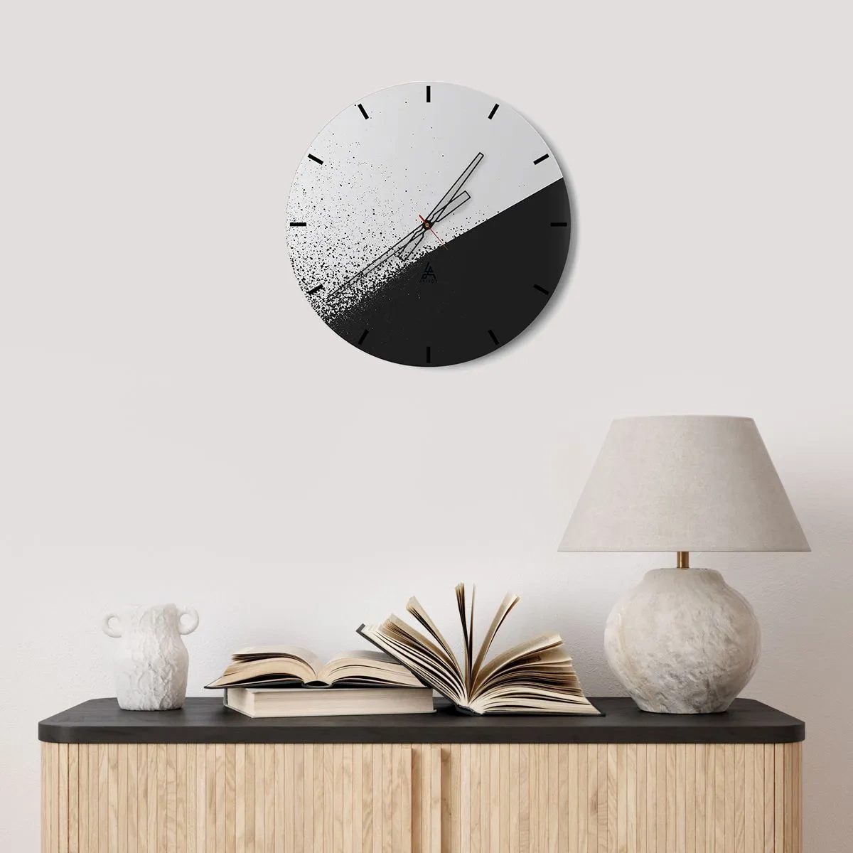 Wanduhr - Glasuhr - Geometrische Komposition in kontrastierendem Schwarz und Weiß - 30x30cm - Immer schneller, immer mehr - Moderne Wanddekoration für Wohnzimmer, Küche und Schlafzimmer ARTTOR
