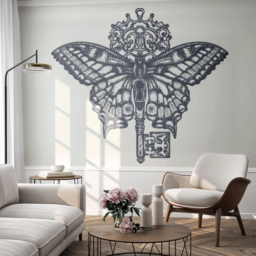 Fototapete Premium Sand - Alle Geheimnisse des Herzens - Abstraktion, Schmetterling, Schlüssel - 350x256 cm