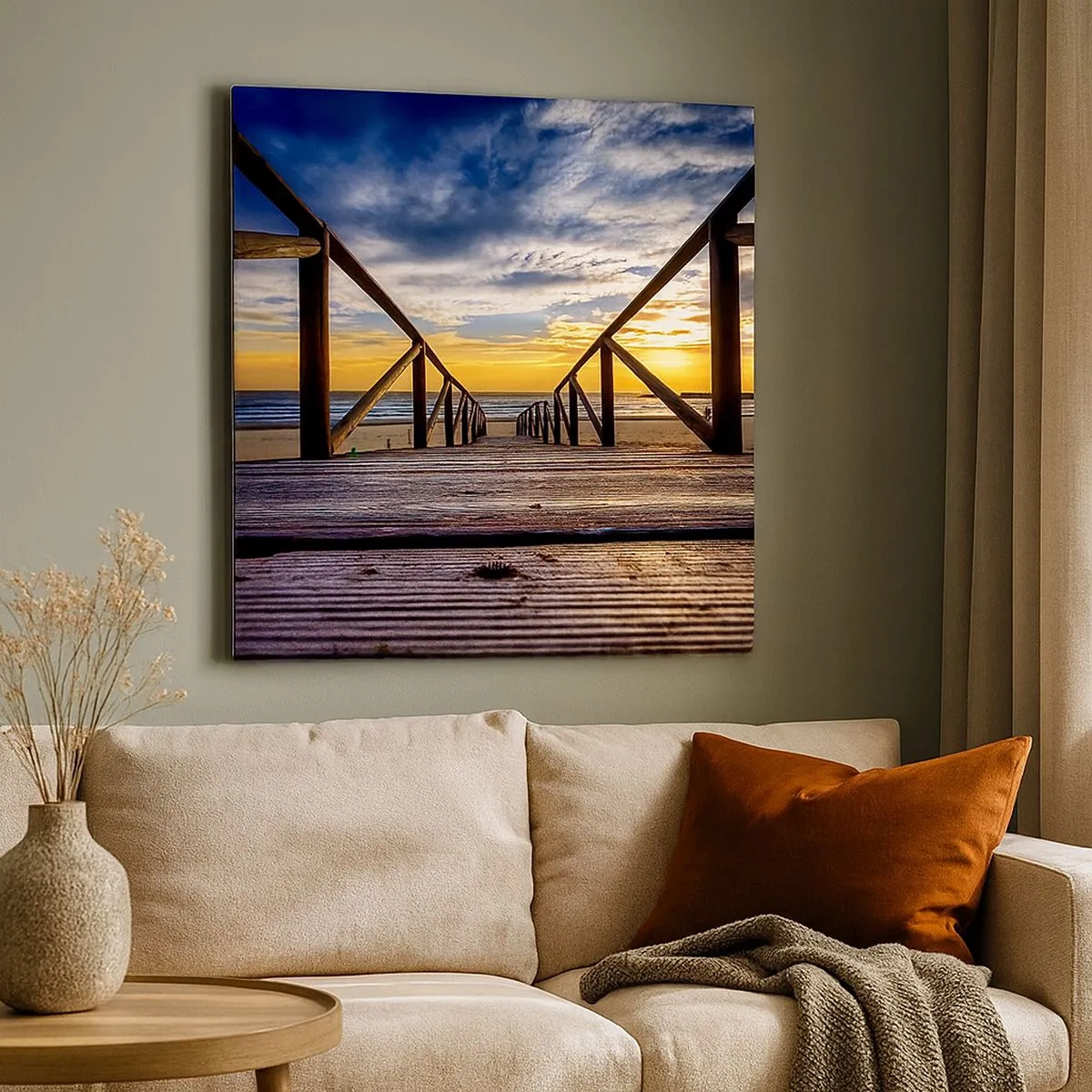 Bild auf Leinwand - Leinwandbild - Direkt zum ruhigen Strand bei Sonnenuntergang - 30x30 cm