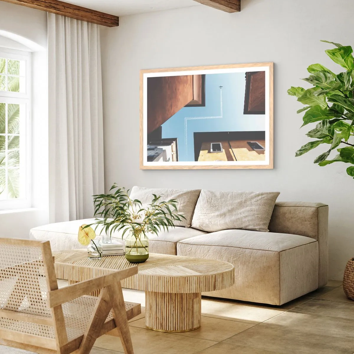 Poster in einem Rahmen aus heller Eiche - Über dem Stadtlabyrinth - 70x50 cm