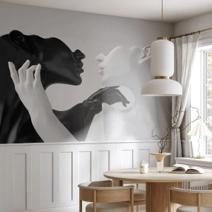 Fototapete Premium Sand - Schwarz-weiße abstrakte Figuren in einem Spiegelbild - 100x70cm - Anziehung - Begierde - Moderne Wanddekoration für Wohnzimmer und Schlafzimmer ARTTOR