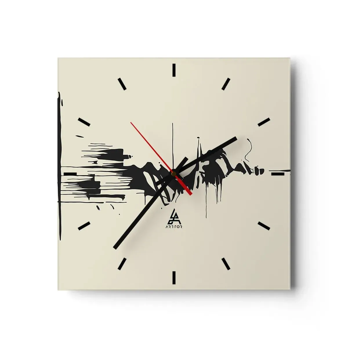 Wanduhr - Glasuhr - Minimalistische Abstraktion mit schwarzen Linien auf hellem Hintergrund - 30x30cm - Hastige Abstraktion - Moderne Wanddekoration für Wohnzimmer und Schlafzimmer ARTTOR