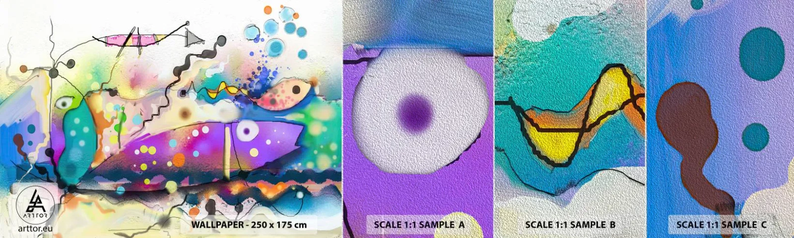 Fototapeten Muster Premium Sand - Es fehlen die Worte! - Abstraktion, Fisch, Grafik - 100x30 cm