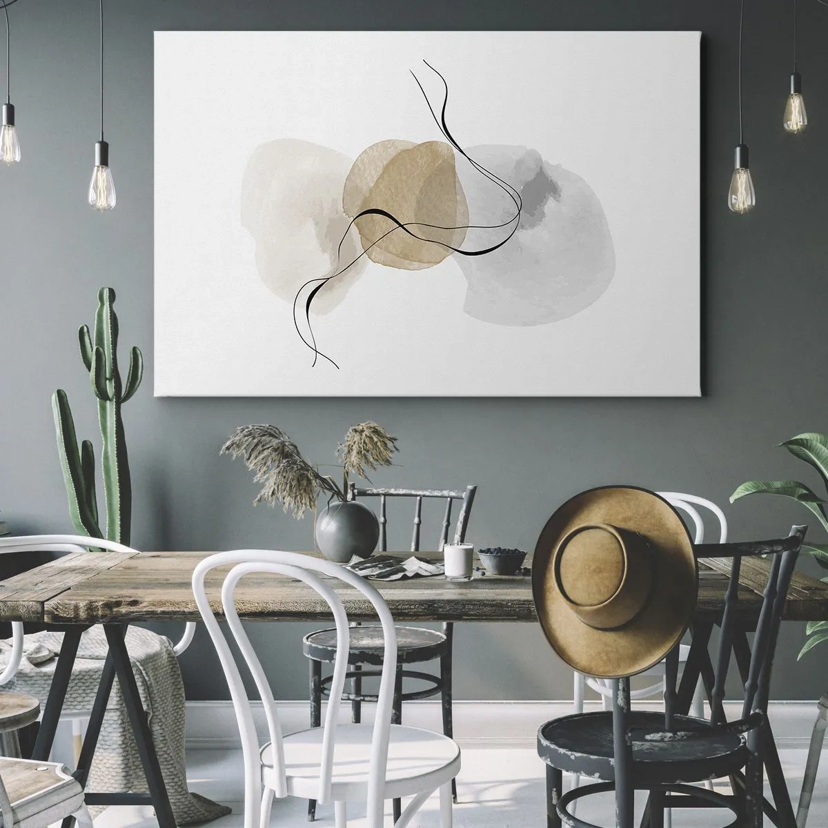 Bild auf Leinwand - Leinwandbild - Minimalistische Abstraktion in Beige- und Grautönen - 70x50cm - Luftperlen - Moderne Wanddekoration für Wohnzimmer und Schlafzimmer ARTTOR