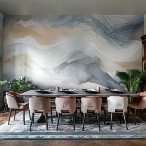 Fototapete Premium Sand - Aquarell-Abstraktion in kühlen Farben - 100x70cm - Verschneite und neblige Abstraktion - Moderne Wanddekoration für Wohnzimmer und Schlafzimmer ARTTOR