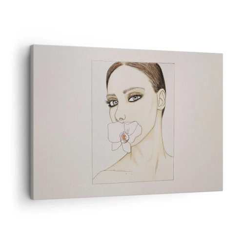 Bild auf Leinwand - Leinwandbild - Porträt einer Frau mit einer Orchidee in zarten Farben - 70x50cm - Ein Symbol für Eleganz und Schönheit - Moderne Wanddekoration für Wohnzimmer und Schlafzimmer ARTTOR