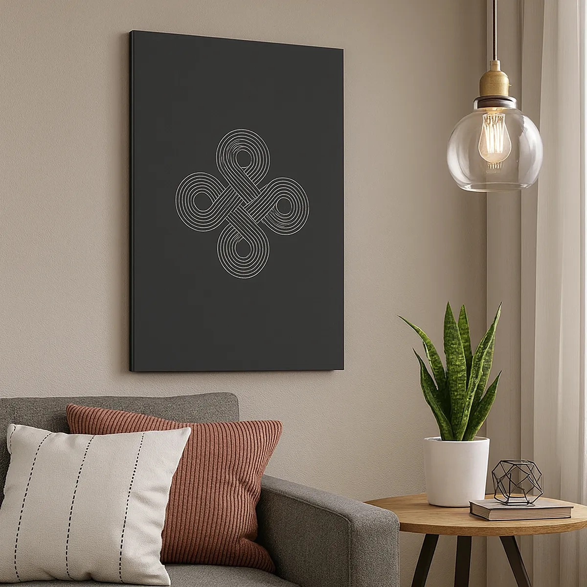 Bild auf Leinwand - Leinwandbild - Keltisches Muster im minimalistischen Stil auf schwarzem Hintergrund - 50x70cm - Im keltischen Geist - Moderne Wanddekoration für Wohnzimmer und Schlafzimmer ARTTOR