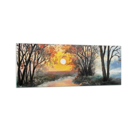 Glasbild - Bild auf glas - Sonnenuntergang über dem Fluss in einer Herbstlandschaft - 140x50cm - Herbststimmung - Moderne Wanddekoration für Wohnzimmer und Schlafzimmer ARTTOR
