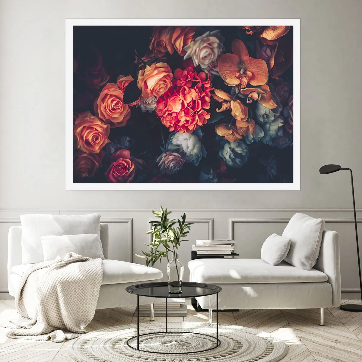 Poster - Ein Strauß verschiedener Blumen in dunklen Tönen - 100x70cm - Wie bei den holländischen Meistern - Moderne Wanddekoration für Wohnzimmer und Schlafzimmer ARTTOR
