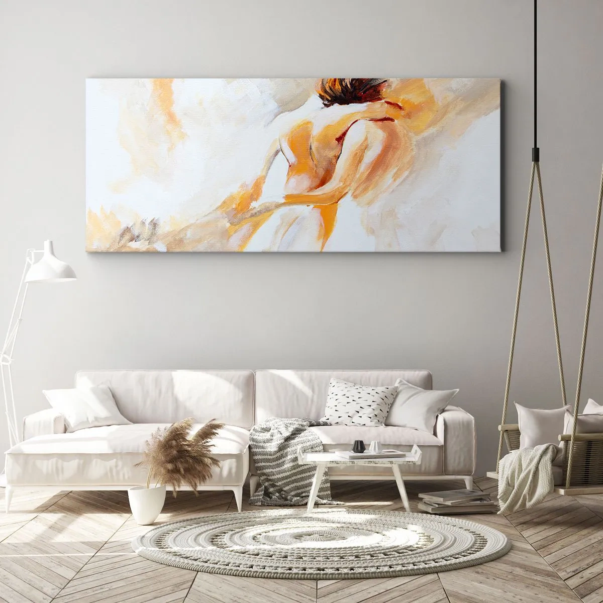 Bild auf Leinwand - Leinwandbild - Abstrakte Szene einer romantischen Umarmung - 160x50cm - Am Himmel der Nähe - Moderne Wanddekoration für Wohnzimmer und Schlafzimmer ARTTOR