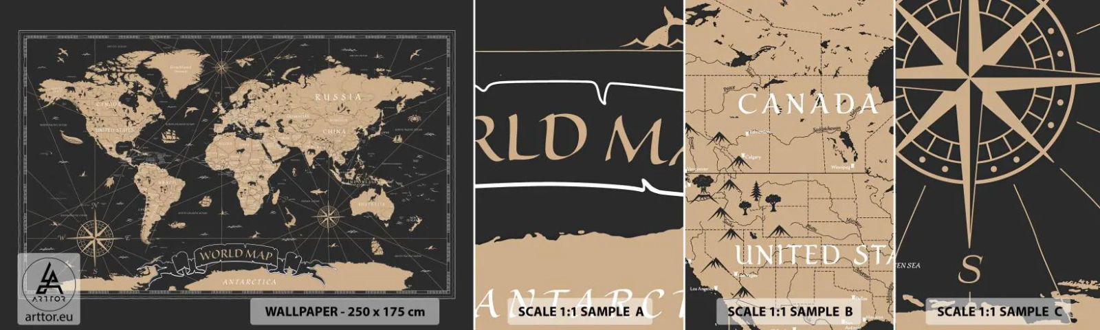 Fototapetenmuster Standard Eco - Die Grenzen meiner Welt - Weltkarte, Jahrgang, Retro - 100x30 cm
