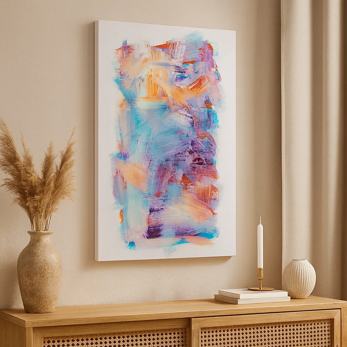 Bild auf Leinwand - Leinwandbild - Bunte Pinselstriche in einer abstrakten Komposition - 50x70cm - Buntes Durcheinander - Moderne Wanddekoration für Wohnzimmer und Schlafzimmer ARTTOR