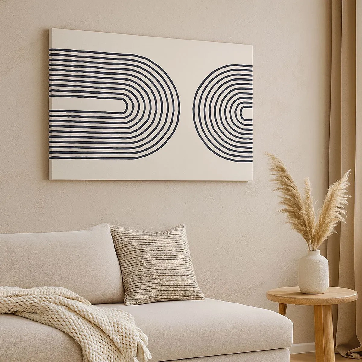 Bild auf Leinwand - Leinwandbild - Abstraktes geometrisches Muster mit symmetrischen Linien auf hellem Hintergrund - 70x50cm - In einem Moment ... - Moderne Wanddekoration für Wohnzimmer und Schlafzimmer ARTTOR