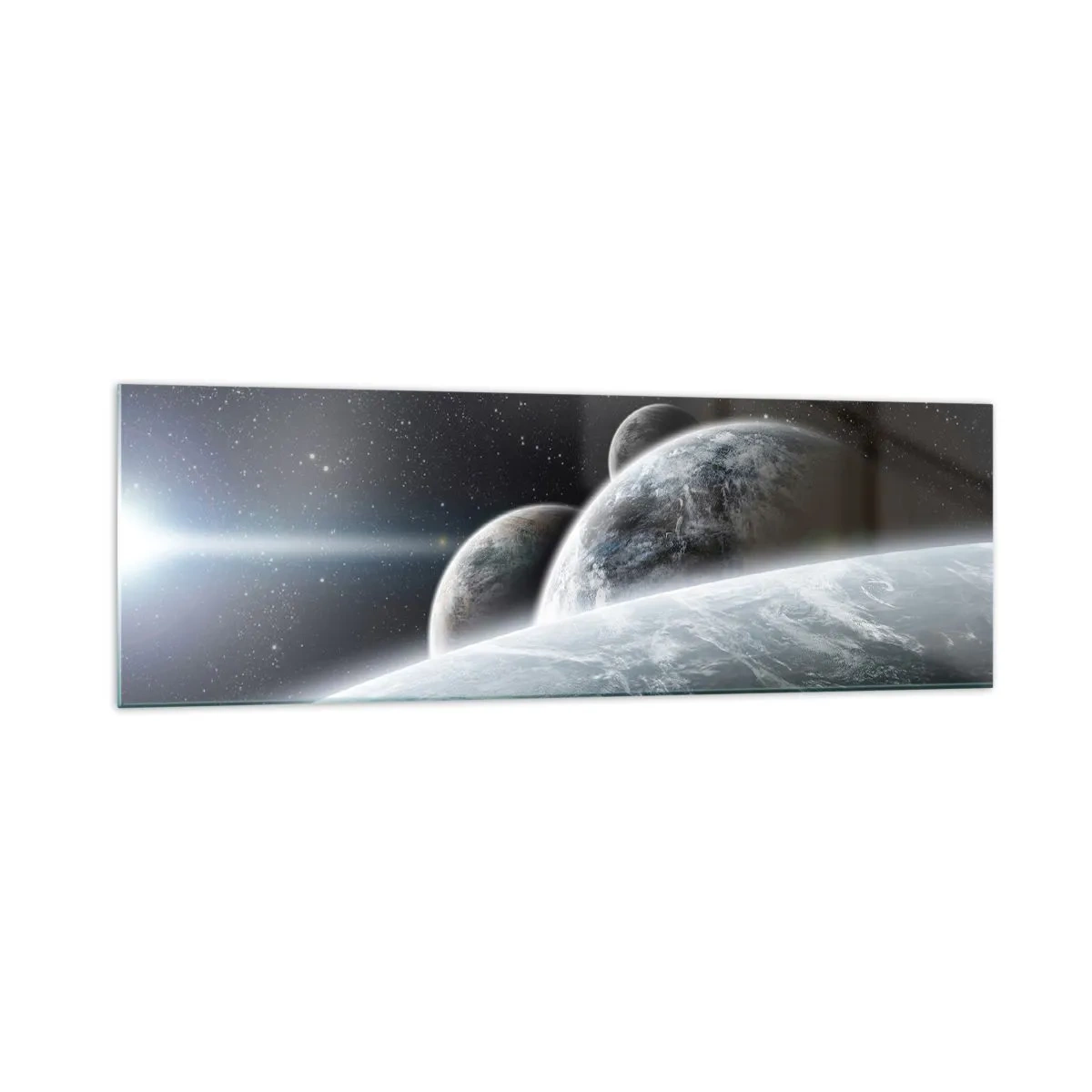 Glasbild - Bild auf glas - Planeten im Weltraum vor dem Hintergrund von Sternen und Galaxien - 160x50cm - Kosmische Musik der Sphären - Moderne Wanddekoration für Wohnzimmer und Schlafzimmer ARTTOR