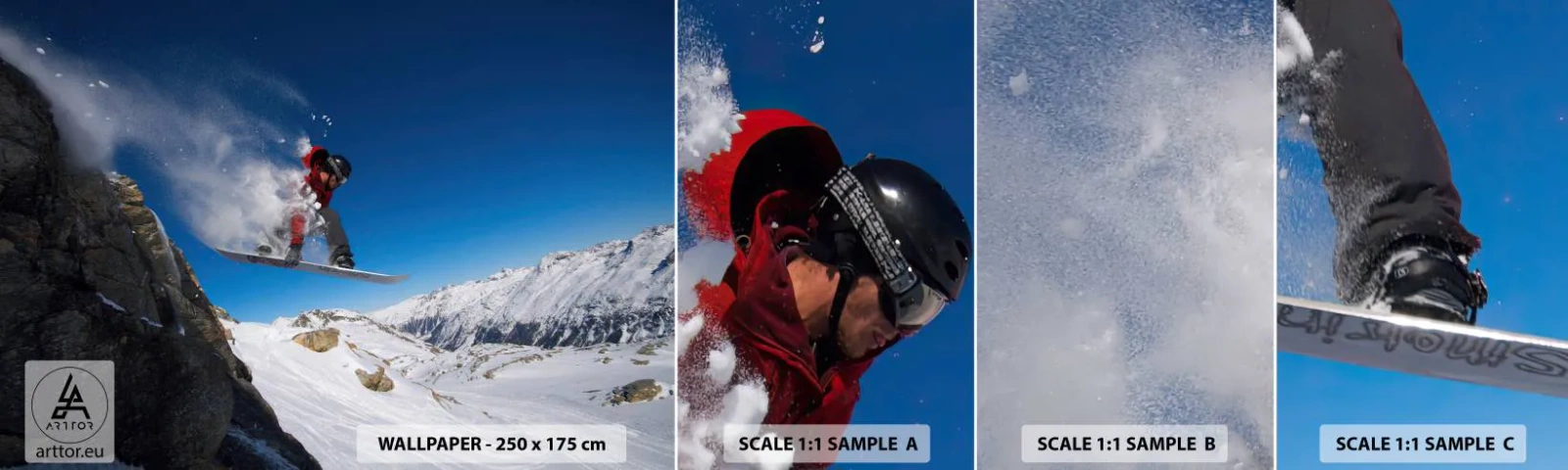 Fototapetenmuster Standard Eco - Und du wurdest Teil des Raums - Landschaft, Snowboarden, Sport - 100x30 cm