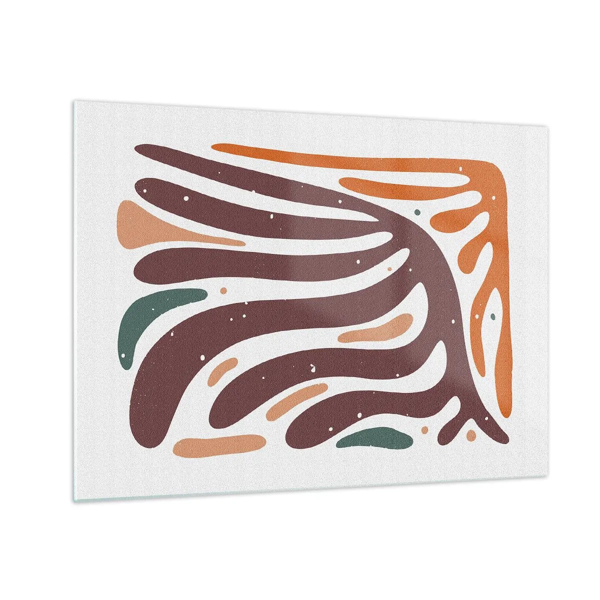 Glasbild - Bild auf glas - Abstrakte Formen in Braun- und Orangetönen, die auf weißem Hintergrund ausstrahlen - 70x50cm - Strahlende organische Komposition - Moderne Wanddekoration für Wohnzimmer und Schlafzimmer ARTTOR