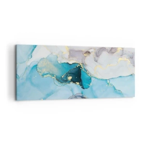 Bild auf Leinwand - Leinwandbild - Abstraktion in Blau- und Goldtönen mit subtilen Linien - 120x50cm - Eine Studie über das Zusammentreffen von Grau und Türkis - Moderne Wanddekoration für Wohnzimmer und Schlafzimmer ARTTOR