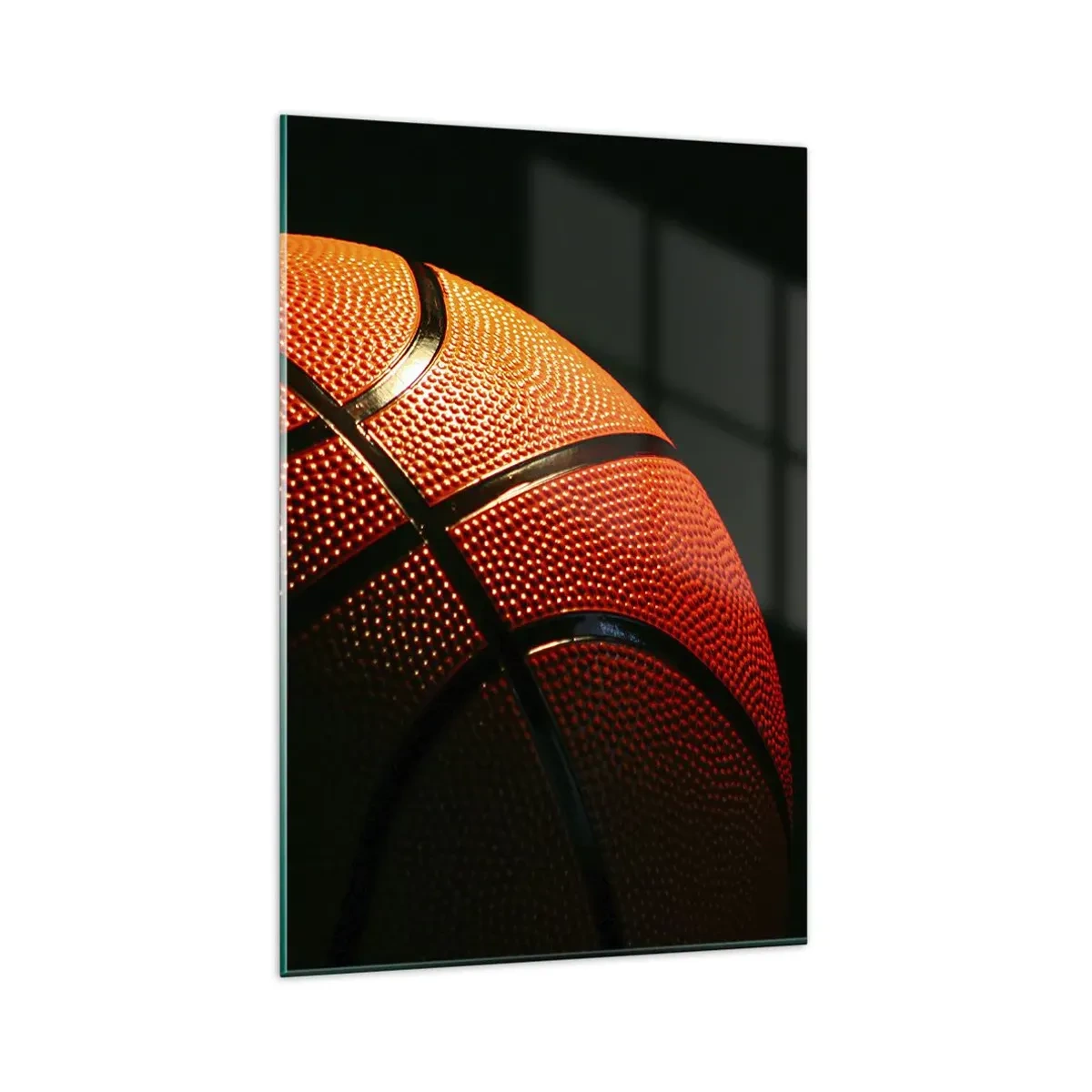 Glasbild - Bild auf glas - Nahaufnahme eines Basketballs vor schwarzem Hintergrund - 80x120cm - Schön wie ein Planet - Moderne Wanddekoration für Wohnzimmer und Schlafzimmer ARTTOR