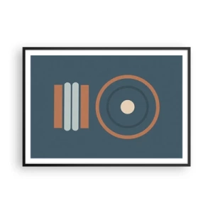 Poster in einem schwarzem Rahmen - Eine geometrische Komposition mit Kreisen und Rechtecken in gedämpften Farben. - 100x70cm - Das Wesen der Dinge - Moderne Wanddekoration für Wohnzimmer und Schlafzimmer ARTTOR