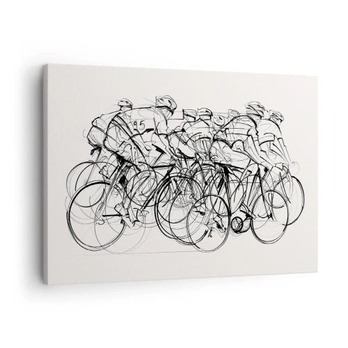 Bild auf Leinwand - Leinwandbild - Eine Gruppe von Radfahrern in Bewegung im minimalistischen Stil - 70x50cm - Gemeinsam als Team - Moderne Wanddekoration für Wohnzimmer und Schlafzimmer ARTTOR