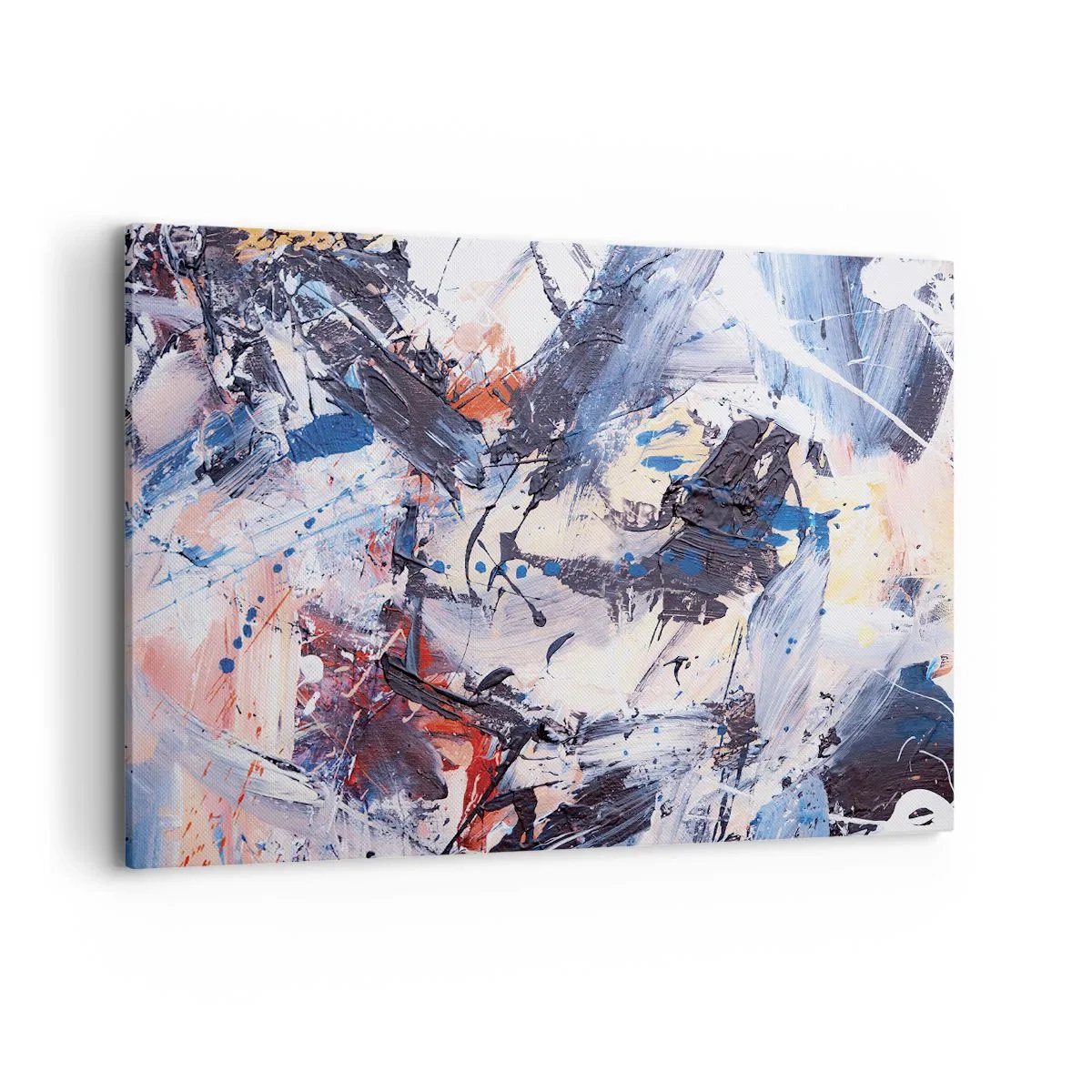 Bild auf Leinwand - Leinwandbild - Abstraktion mit dynamischen Pinselstrichen in Blau und Rot. - 120x80cm - Verrückter Tanz der Abstraktion - Moderne Wanddekoration für Wohnzimmer und Schlafzimmer ARTTOR