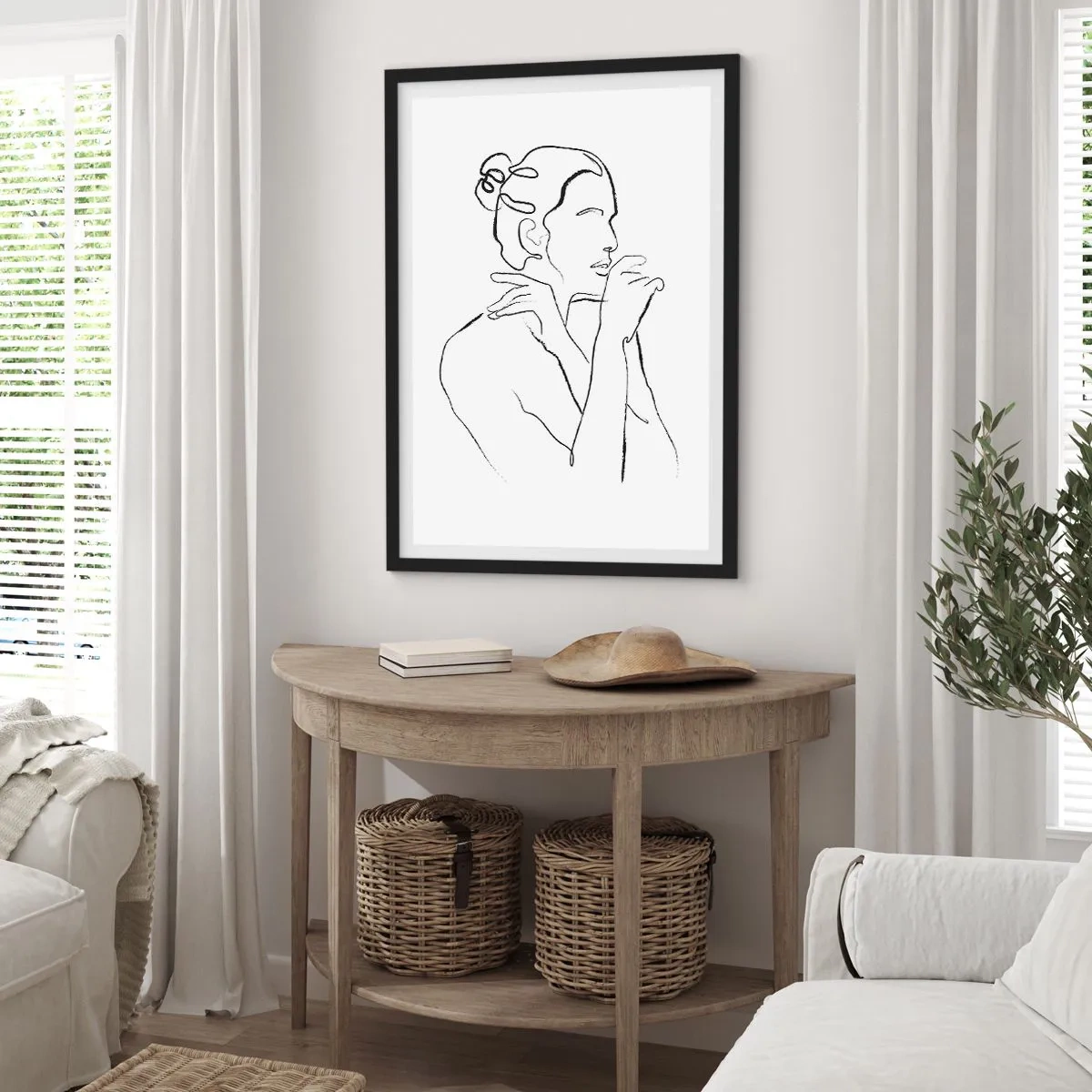 Poster in einem schwarzem Rahmen - Minimalistische Linie einer weiblichen Silhouette auf weißem Hintergrund - 50x70cm - Akt: ein sinnliches Geheimnis - Moderne Wanddekoration für Wohnzimmer und Schlafzimmer ARTTOR