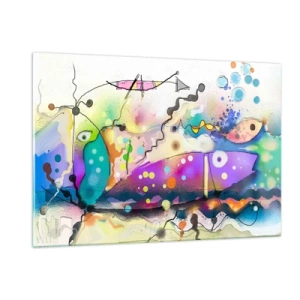 Glasbild - Bild auf glas - Abstrakte Komposition mit bunten Formen und Linien - 120x80cm - Es fehlen die Worte! - Moderne Wanddekoration für Wohnzimmer und Schlafzimmer ARTTOR