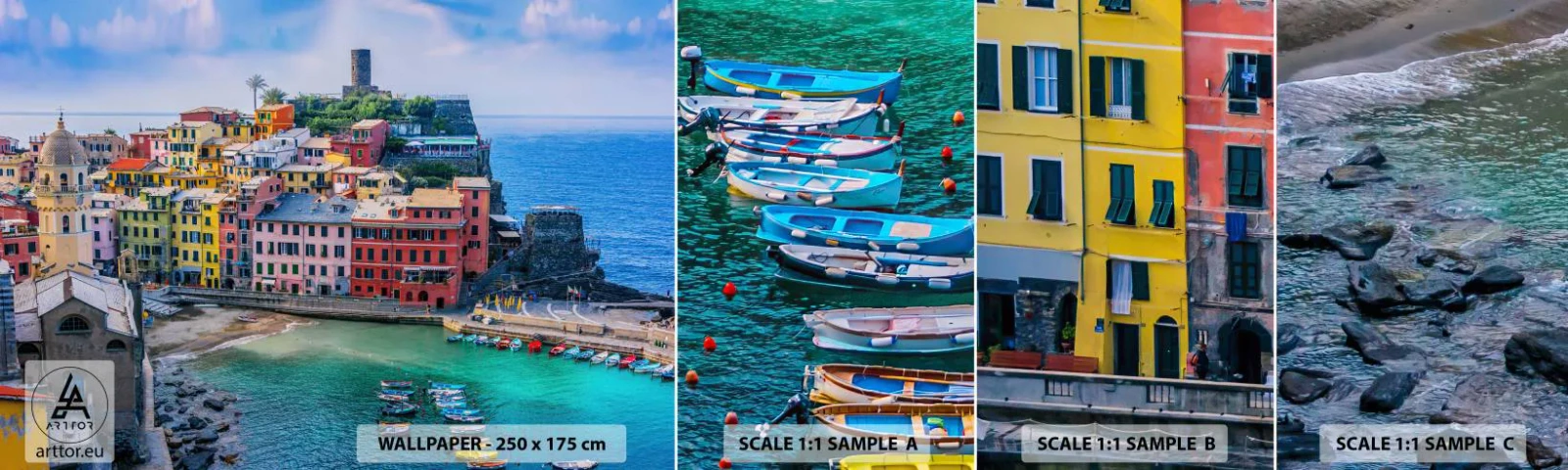 Fototapeten Muster Selbstklebend Deluxe Sticker - Mediterrane Zauberstadt - Ligurien, Stadt, Italien - 100x30 cm