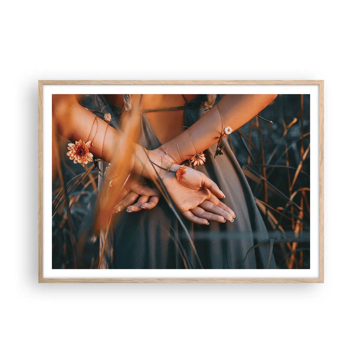 Poster in einem Rahmen aus heller Eiche - Verbunden mit der Natur - 100x70 cm