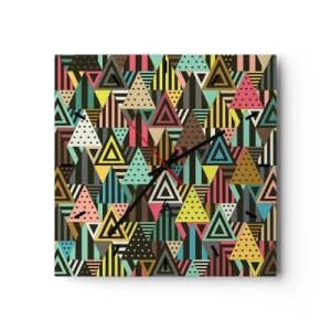 Wanduhr - Glasuhr - Buntes geometrisches Muster mit Dreiecken und Linien - 30x30cm - Im Rhythmus auf drei - Moderne Wanddekoration für Wohnzimmer und Schlafzimmer ARTTOR