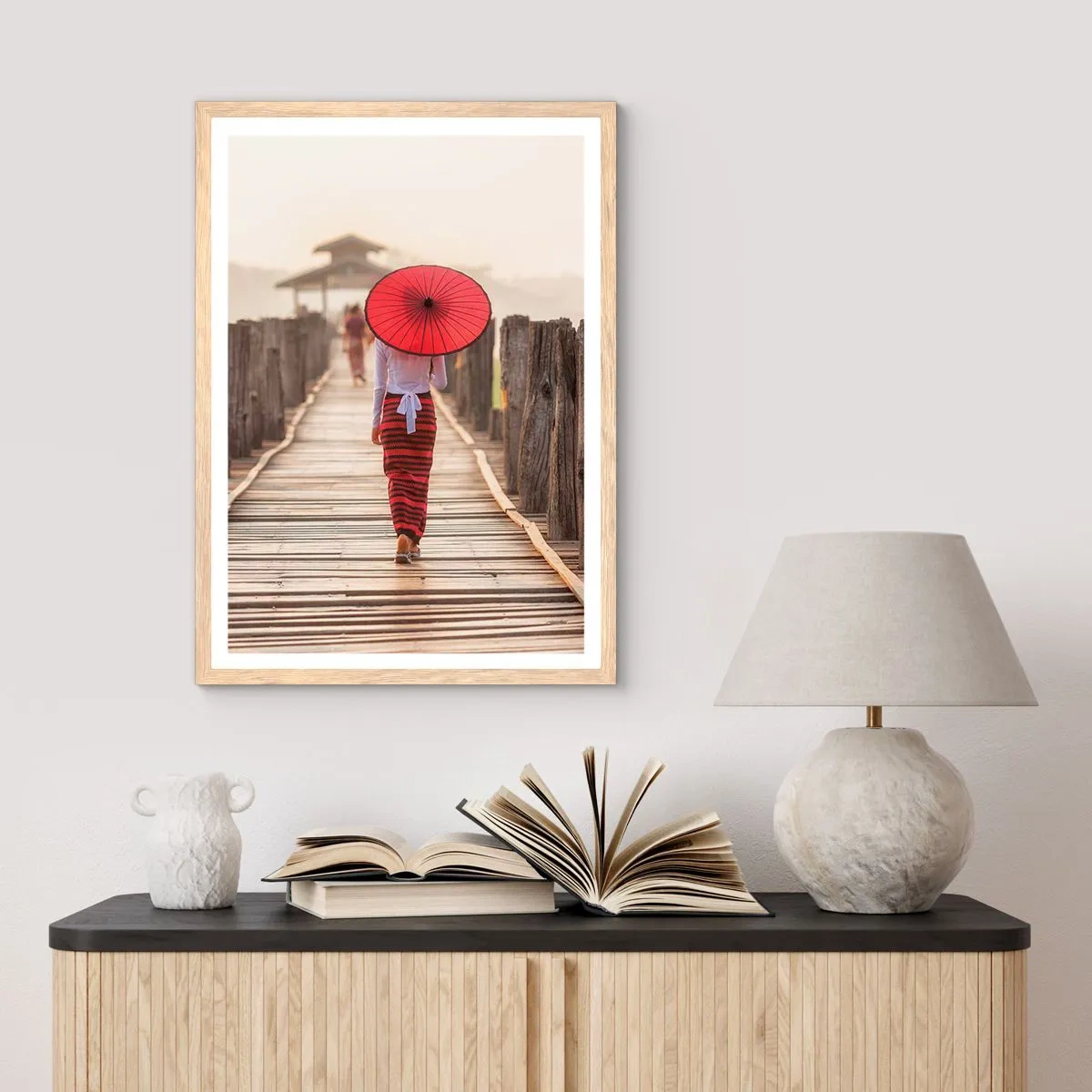 Poster in einem Rahmen aus heller Eiche - Auf der alten Brücke - 50x70 cm