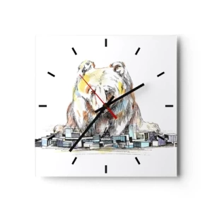 Wanduhr - Glasuhr - Illustration eines Bären mit bunten Details und Blöcken - 30x30cm - Wie kann man so leben? - Moderne Wanddekoration für Wohnzimmer und Schlafzimmer ARTTOR