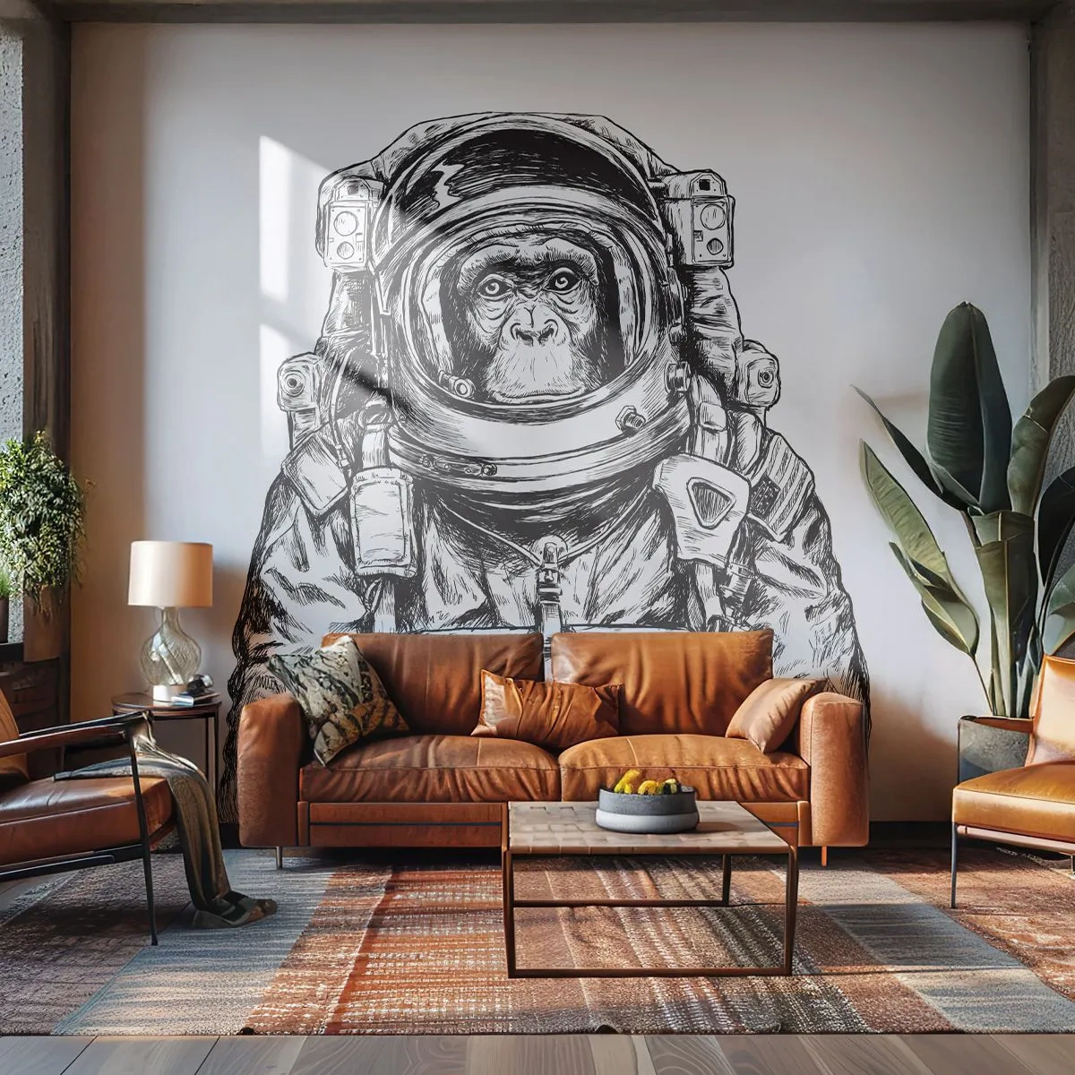 Fototapete Premium Canvas - Alternative Evolution - Abstraktion, Astronaut, Affe - 350x256 cm