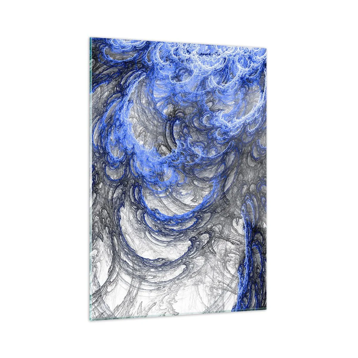 Glasbild - Bild auf glas - Dynamische Abstraktion in Blau- und Grautönen - 50x70cm - Die Geburt einer Welle - Moderne Wanddekoration für Wohnzimmer und Schlafzimmer ARTTOR