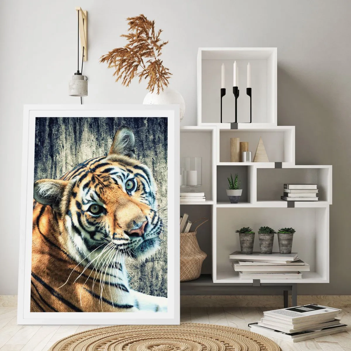 Poster in einem weißen Rahmen - Portrait in Lichtstrahlen - 70x100 cm