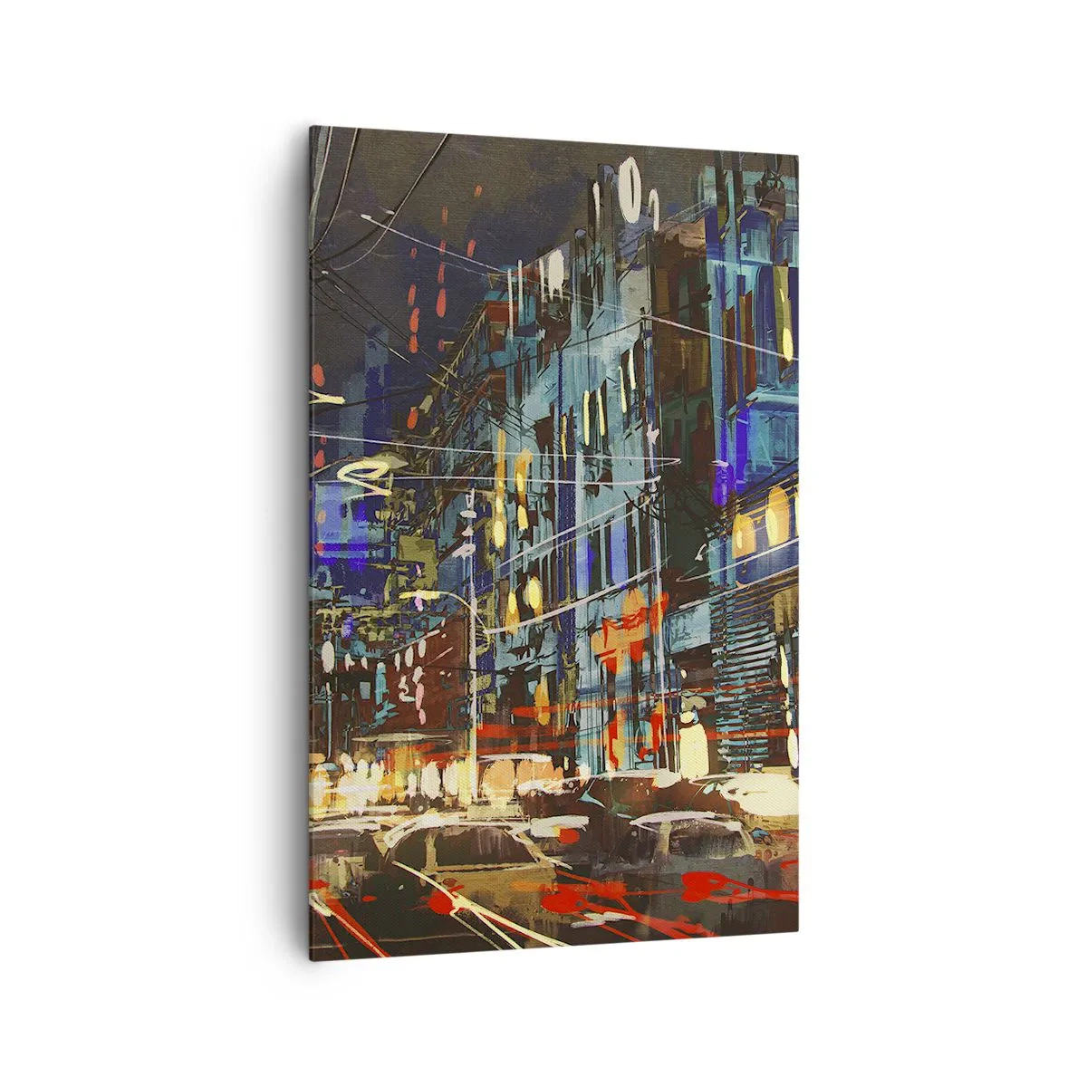 Bild auf Leinwand - Leinwandbild - Stadtnachtszene mit Neonlichtern - 80x120cm - Abendlicher Straßentrubel - Moderne Wanddekoration für Wohnzimmer und Schlafzimmer ARTTOR
