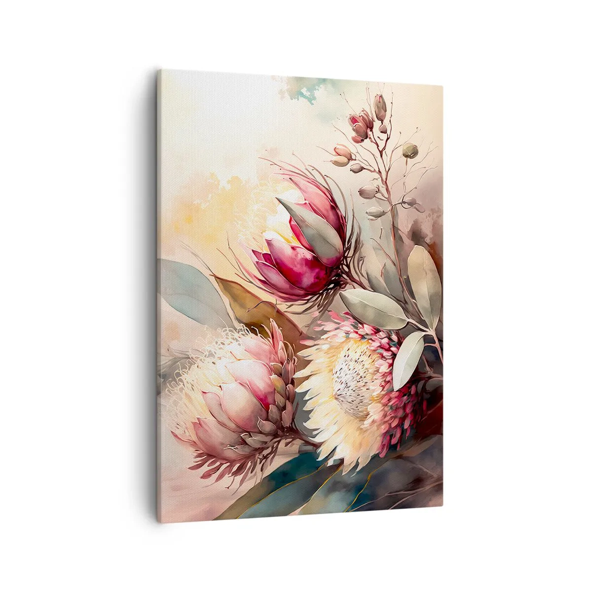 Bild auf Leinwand - Leinwandbild - Proteablüten in zarten Pastelltönen - 50x70cm - Im Profil und en face - Moderne Wanddekoration für Wohnzimmer und Schlafzimmer ARTTOR
