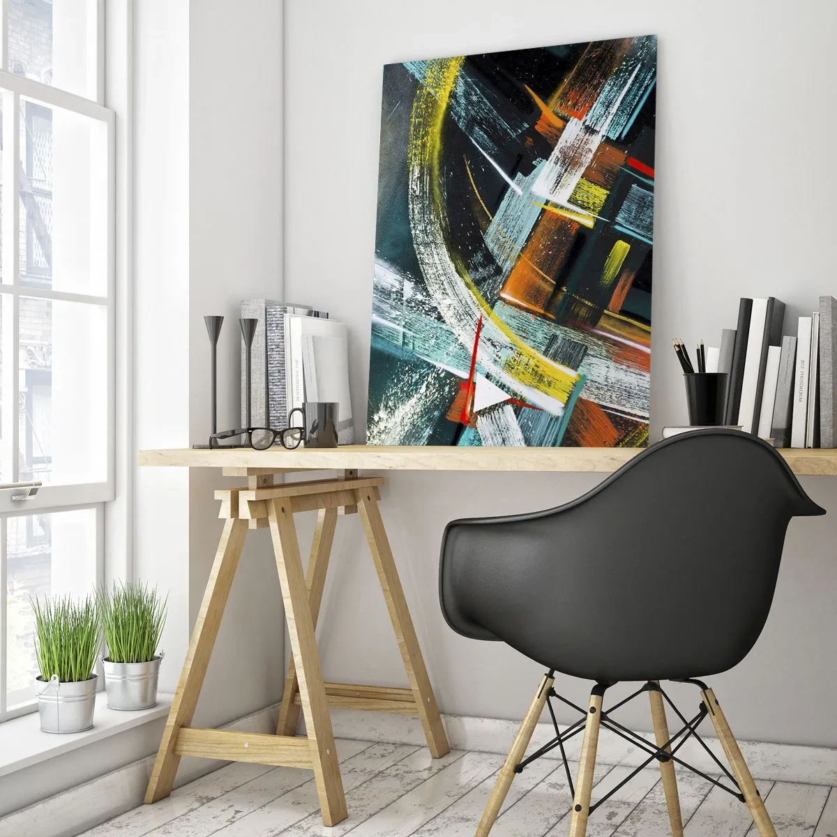 Glasbild - Bild auf glas - Dynamische Abstraktion mit bunten Pinselstrichen - 50x70cm - Energie der Bewegung - Moderne Wanddekoration für Wohnzimmer und Schlafzimmer ARTTOR