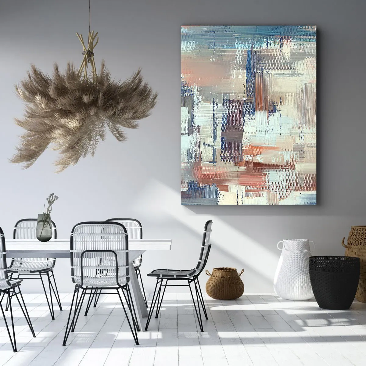Bild auf Leinwand - Leinwandbild - Abstrakte Komposition in Blau- und Beigetönen - 50x70cm - Zum Licht kommen - Moderne Wanddekoration für Wohnzimmer und Schlafzimmer ARTTOR