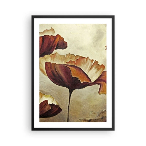 Poster in einem schwarzem Rahmen - Ein Bild von Mohnblumen in warmen Farbtönen - 50x70cm - Weideland - Moderne Wanddekoration für Wohnzimmer und Schlafzimmer ARTTOR