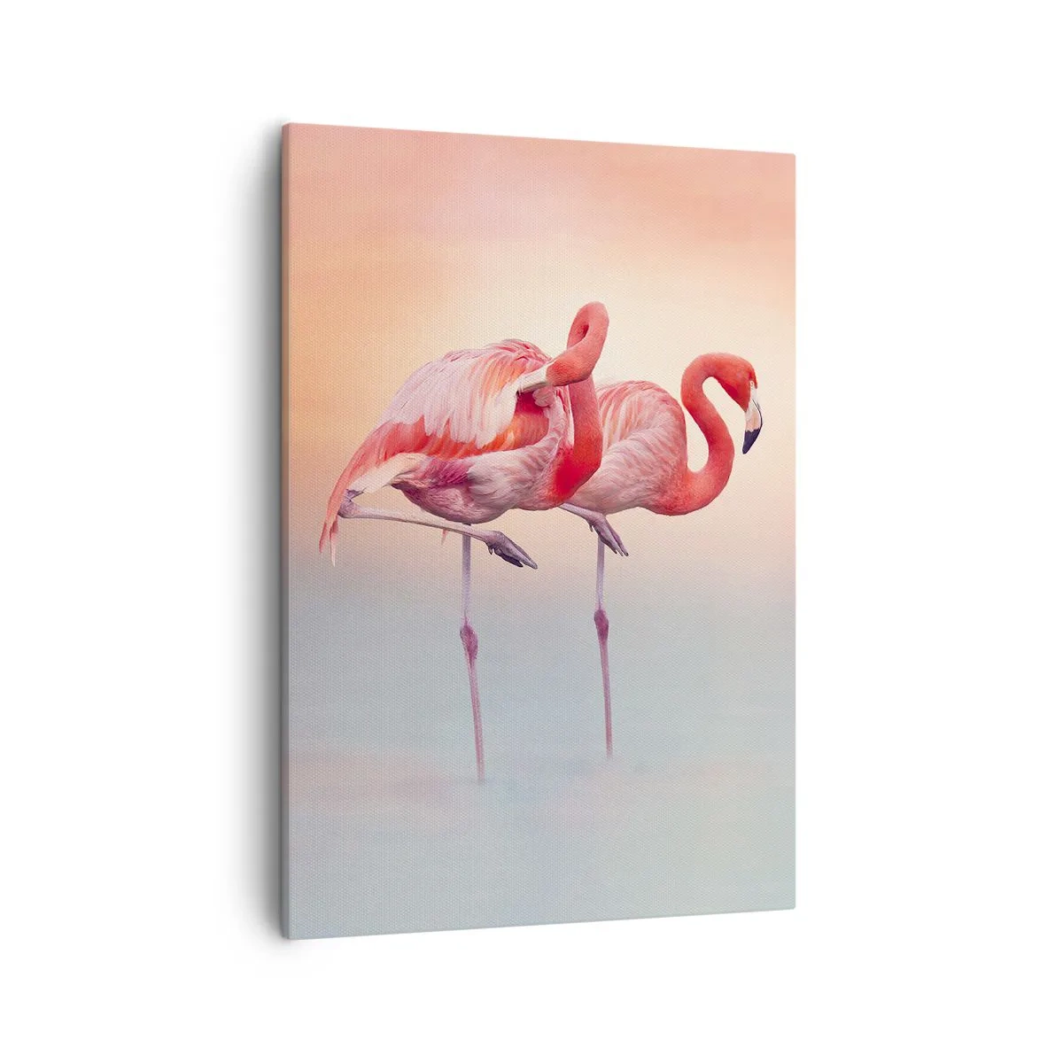 Bild auf Leinwand - Leinwandbild - Flamingos in zarten Pastellfarben auf Wasserhintergrund - 50x70cm - Die Farbe der untergehenden Sonne - Moderne Wanddekoration für Wohnzimmer und Schlafzimmer ARTTOR