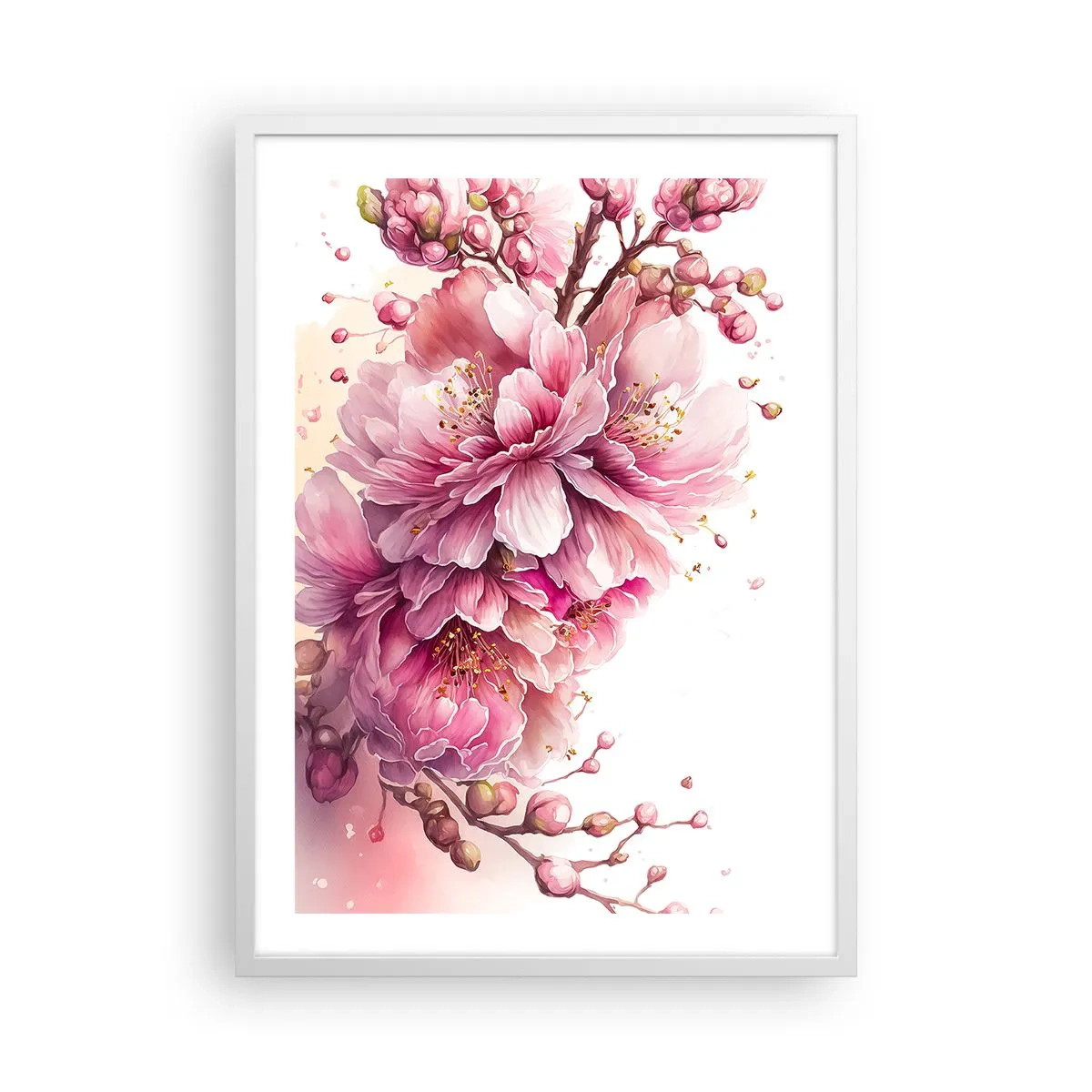 Poster in einem weißen Rahmen - Kirschblütenblüte - 50x70 cm