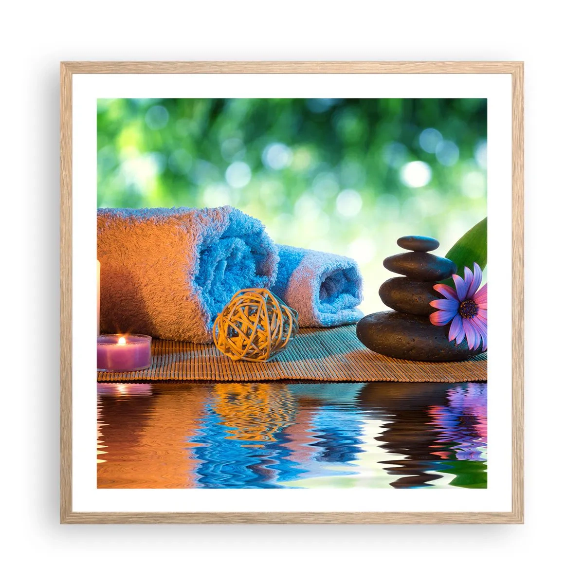 Poster in einem Rahmen aus heller Eiche - Zeit für den Körper - 60x60 cm