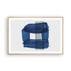 Poster in einem Rahmen aus heller Eiche - Blaue und schwarze Komposition - 91x61 cm