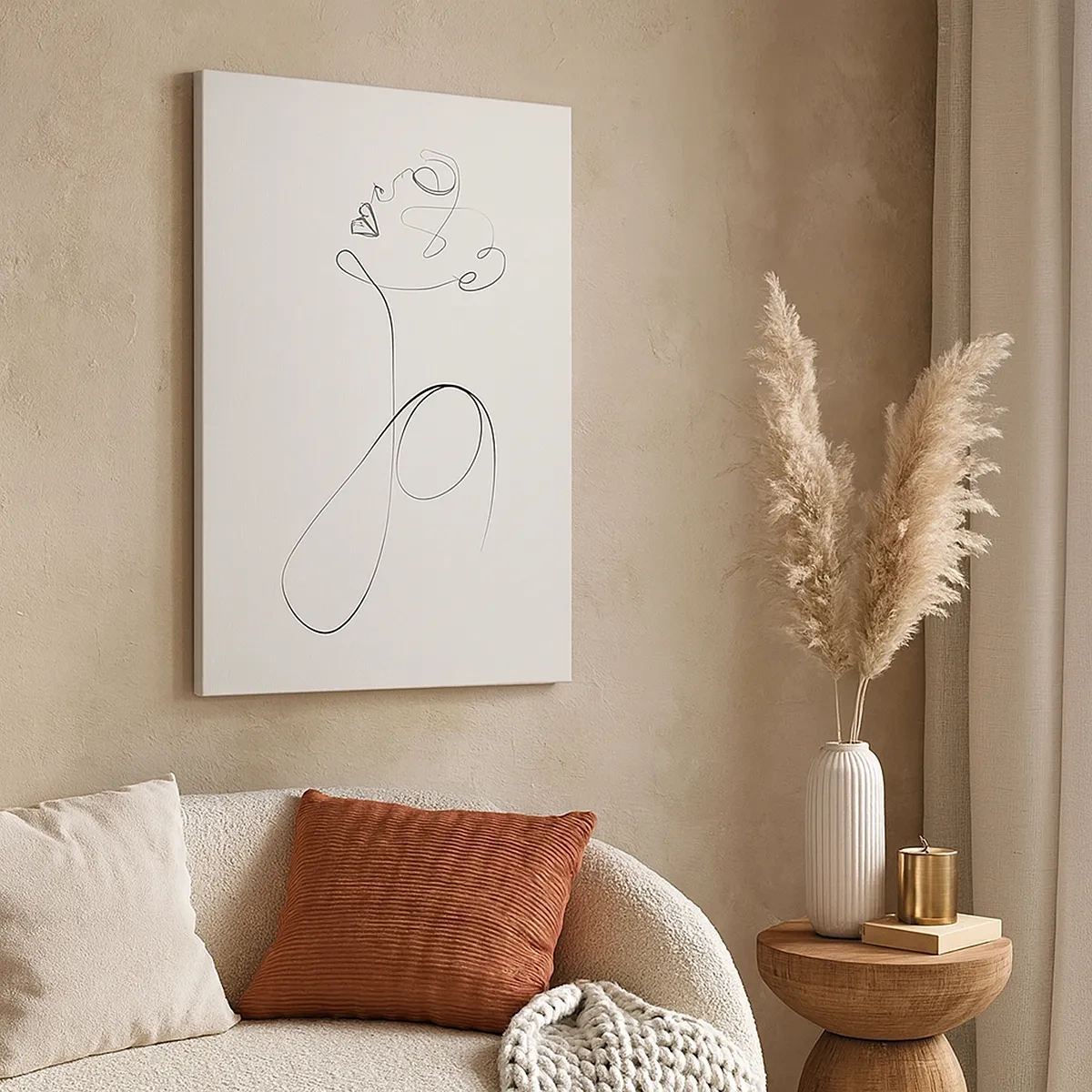 Bild auf Leinwand - Leinwandbild - Minimalistische Strichzeichnung Gesichtsskizze auf weißem Hintergrund - 50x70cm - Versunken in Träumen - Moderne Wanddekoration für Wohnzimmer und Schlafzimmer ARTTOR