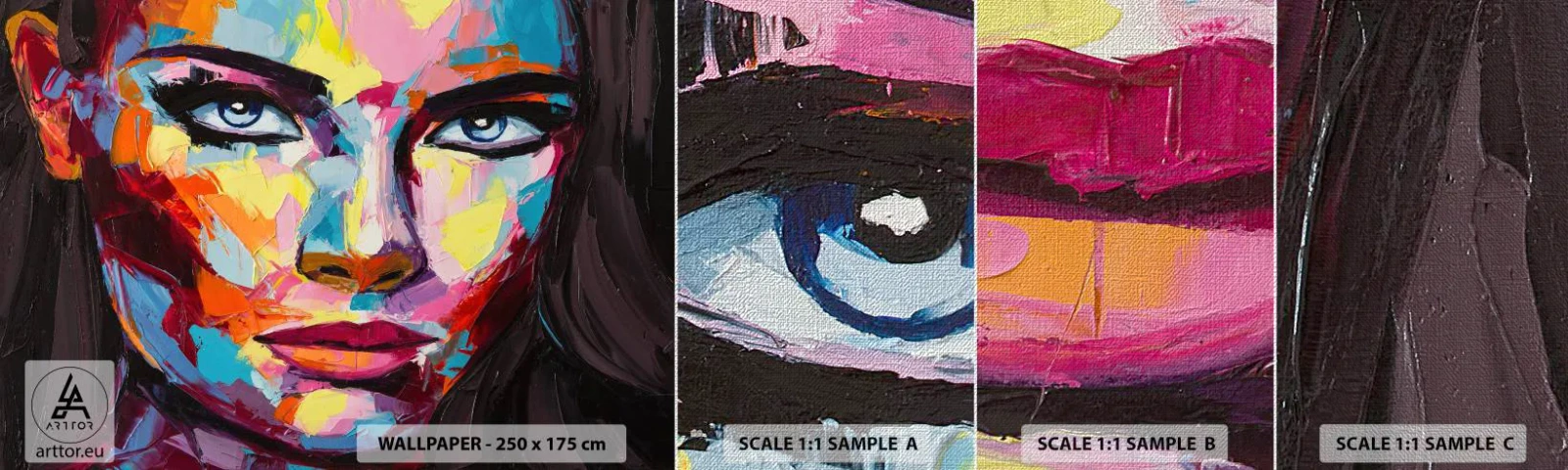 Fototapeten Muster Premium Canvas - Auch die Seele ist bunt - Porträt einer Frau, Gesicht, Stück - 100x30 cm