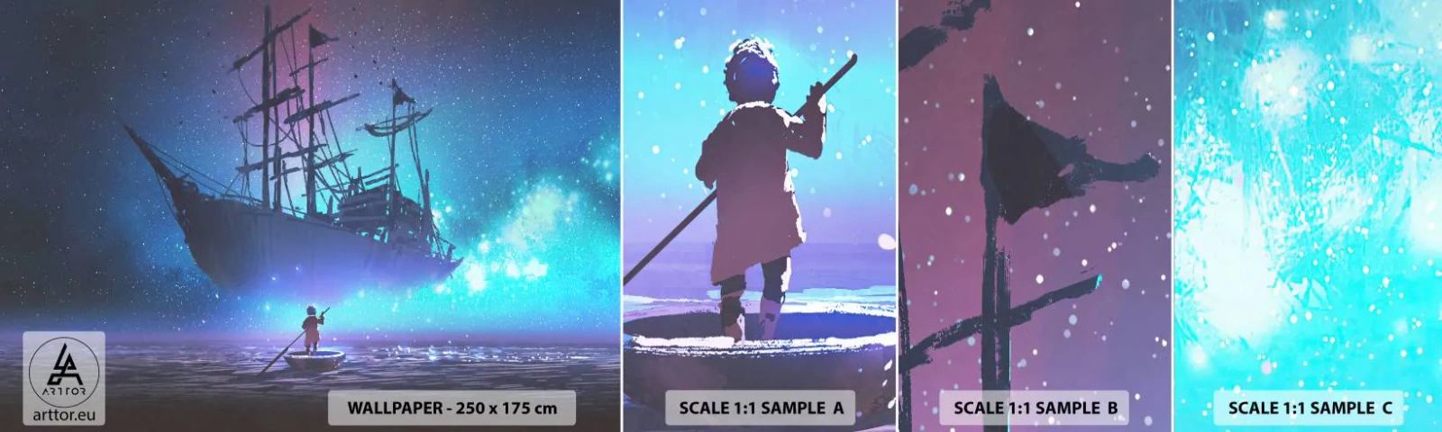 Fototapeten Muster Selbstklebend Deluxe Sticker - Begegnung mit dem Mythos des Meeres - Grafik, Fantasie, Geisterschiff - 100x30 cm