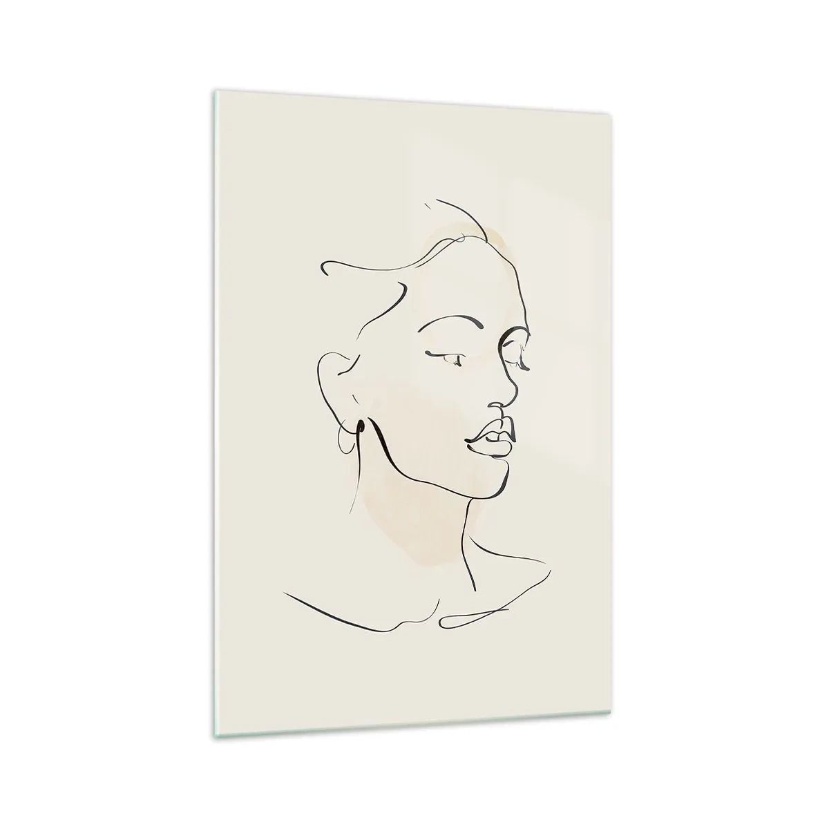Glasbild - Bild auf glas - Eine zarte Skizze eines Frauengesichts auf hellem Hintergrund - 70x100cm - Eine bestimmte Linie - Moderne Wanddekoration für Wohnzimmer und Schlafzimmer ARTTOR