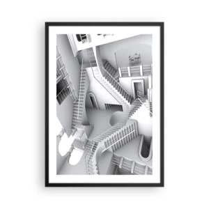 Poster in einem schwarzem Rahmen - Illusionäre Treppen in einem surrealen Raum - 50x70cm - Die Paradoxien des Weltraums - Moderne Wanddekoration für Wohnzimmer und Schlafzimmer ARTTOR